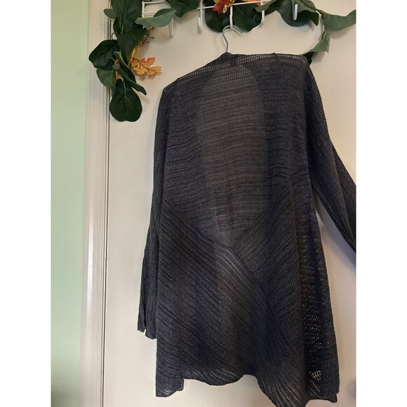 Eileen Fisher Open Front Cardigan 100% LINEN Size L Sweater Womens Gray Long Sle - Picture 2 of 12